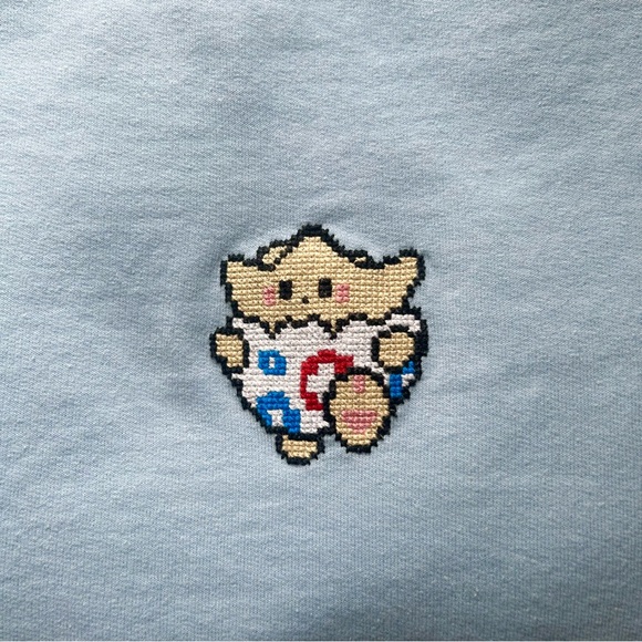 Pokémon Togepi Hand Embroidered Cross Stitch Crewneck Sweatshirt - Picture 4 of 6